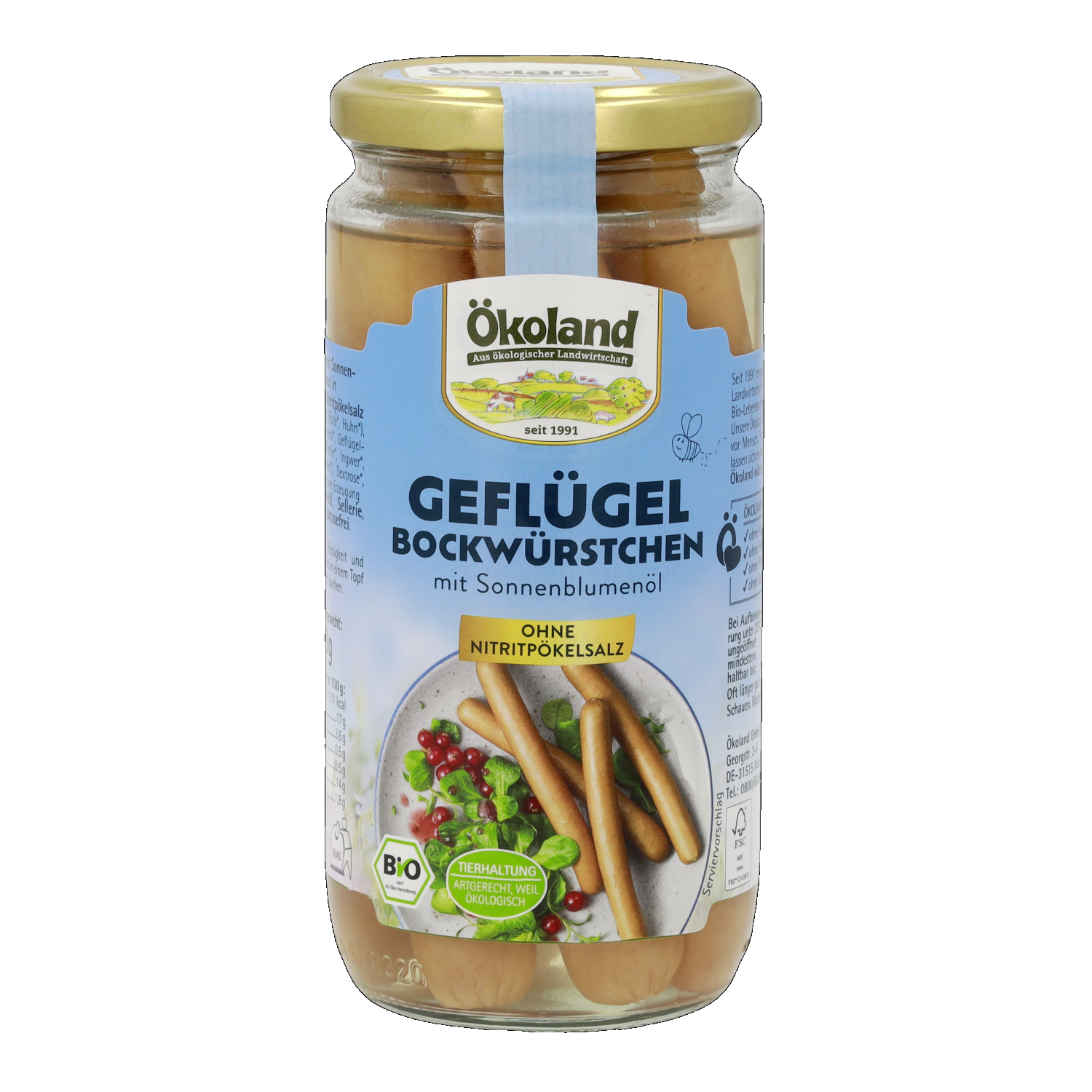 Geflügel-Bockwürstchen mit Sonnenblumenöl in zarter Eigenhaut in Delikatess-Qualität ohne Nitritpökelsalz