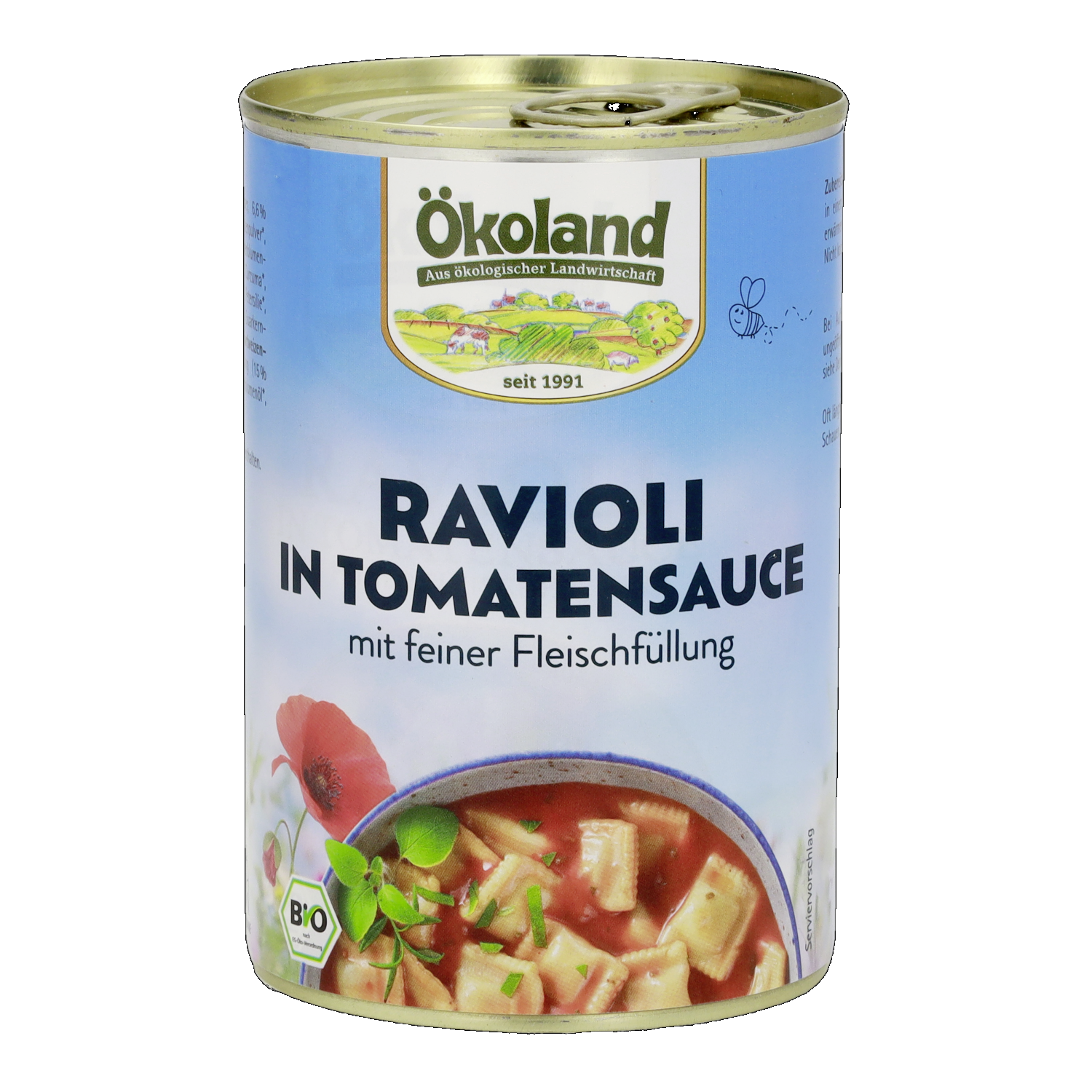 Ravioli mit fleischhaltiger Füllung in Tomatensauce