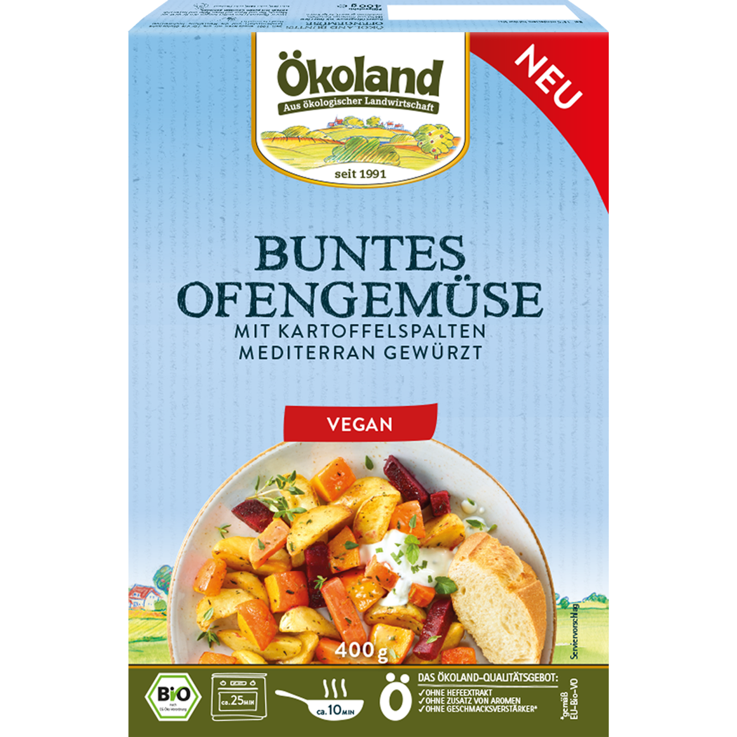 Buntes Ofengemüse mit Kartoffelspalten, mediterran gewürzt