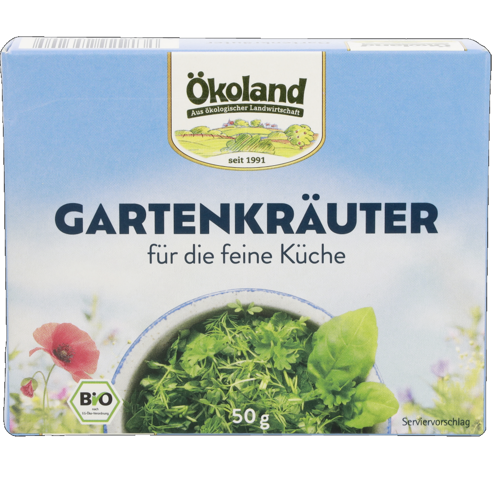 6 Bio-Kräuter fein gehackt, streufähig, erntefrisch tiefgefroren.