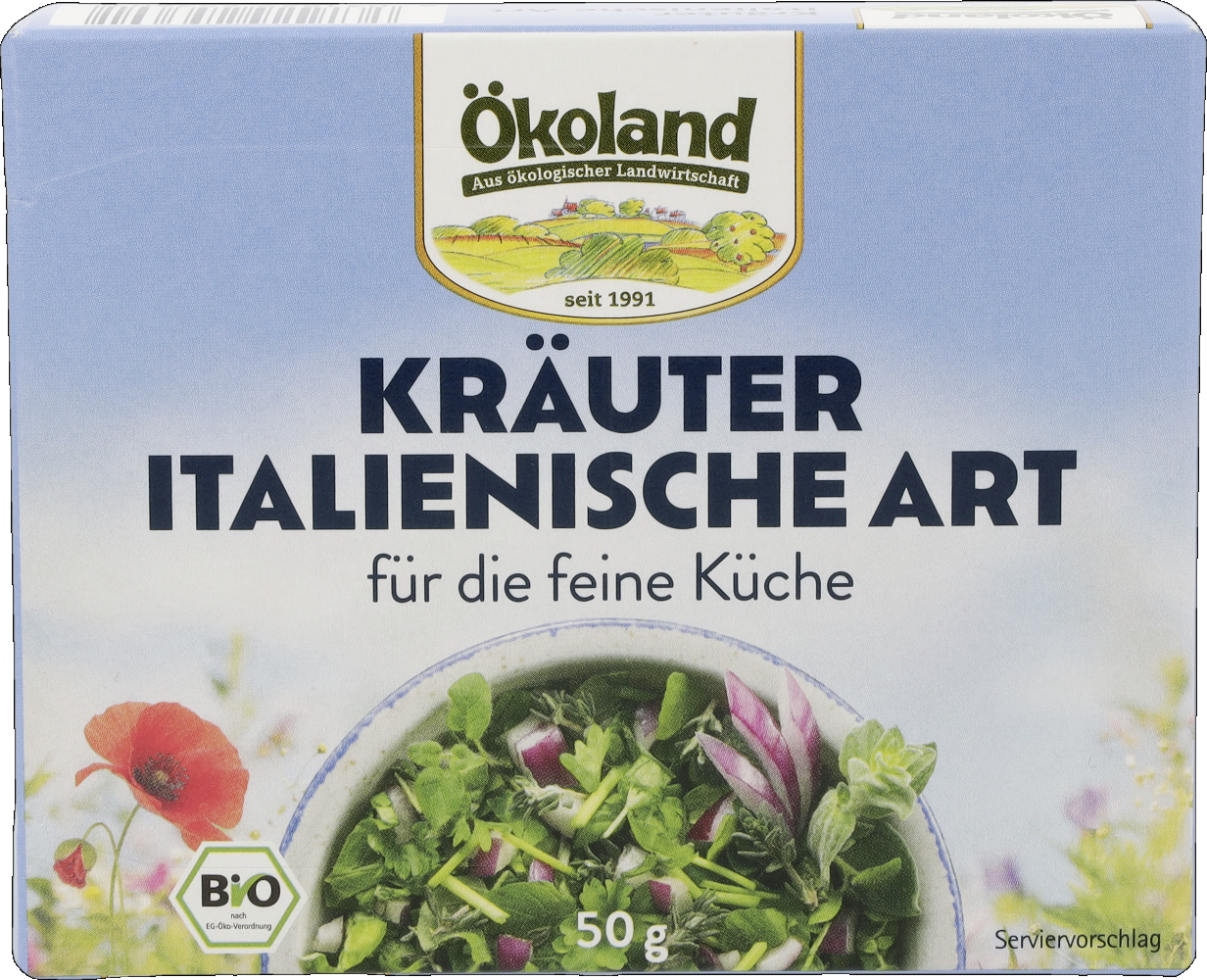 Feine Bio-Kräutermischung mit roten Zwiebelwürfeln, streufähig, tiefgefroren.