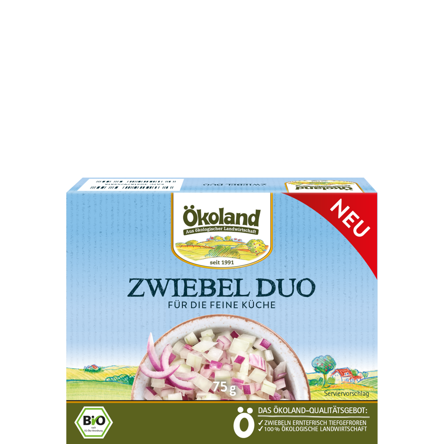 Zwiebel-Duo aus weißen und roten Zwiebeln, gewürfelt, streufähig, tiefgefroren.