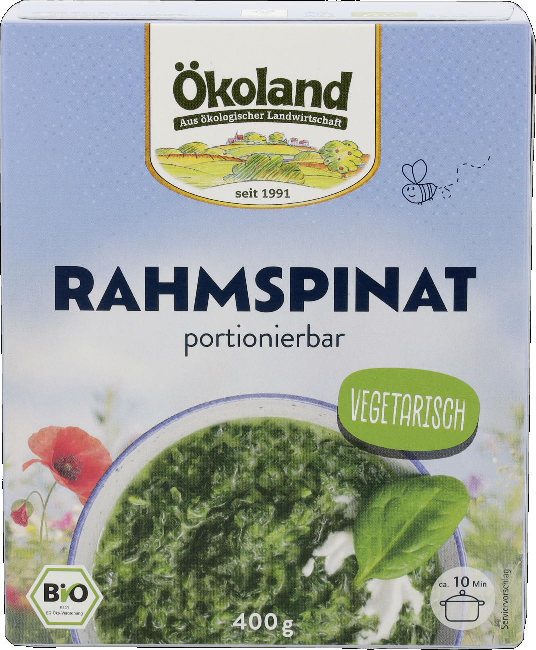Rahm-Spinat mit frischer Sahne verfeinert, mild gewürzt, portionierbar, tiefgefroren.