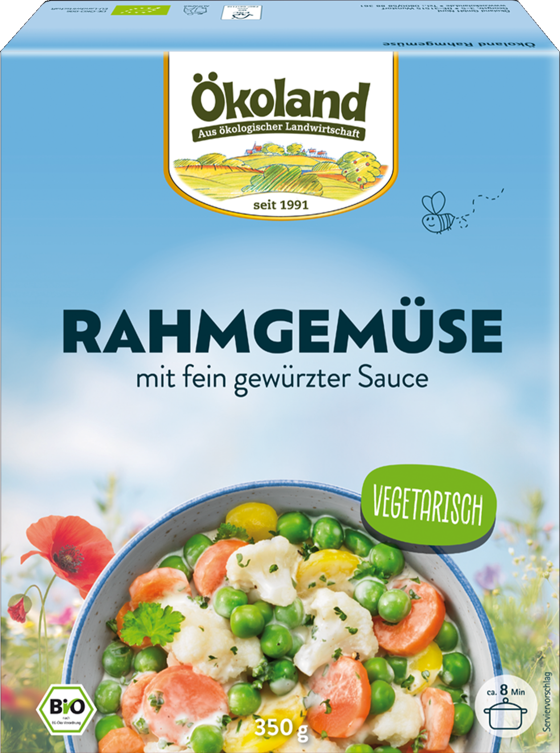 Gemüsemischung mit Schlagsahne verfeinert, mild gewürzt, tiefgefroren.