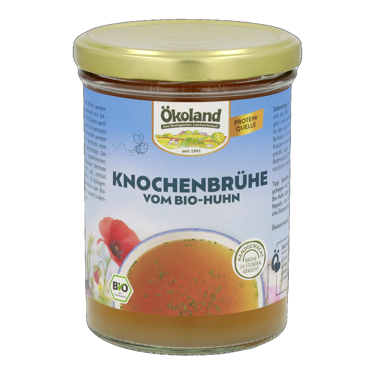 Knochenbrühe vom Bio-Huhn, pur als Trinkbrühe oder als schmackhafte Basis für Suppen und andere Gerichte