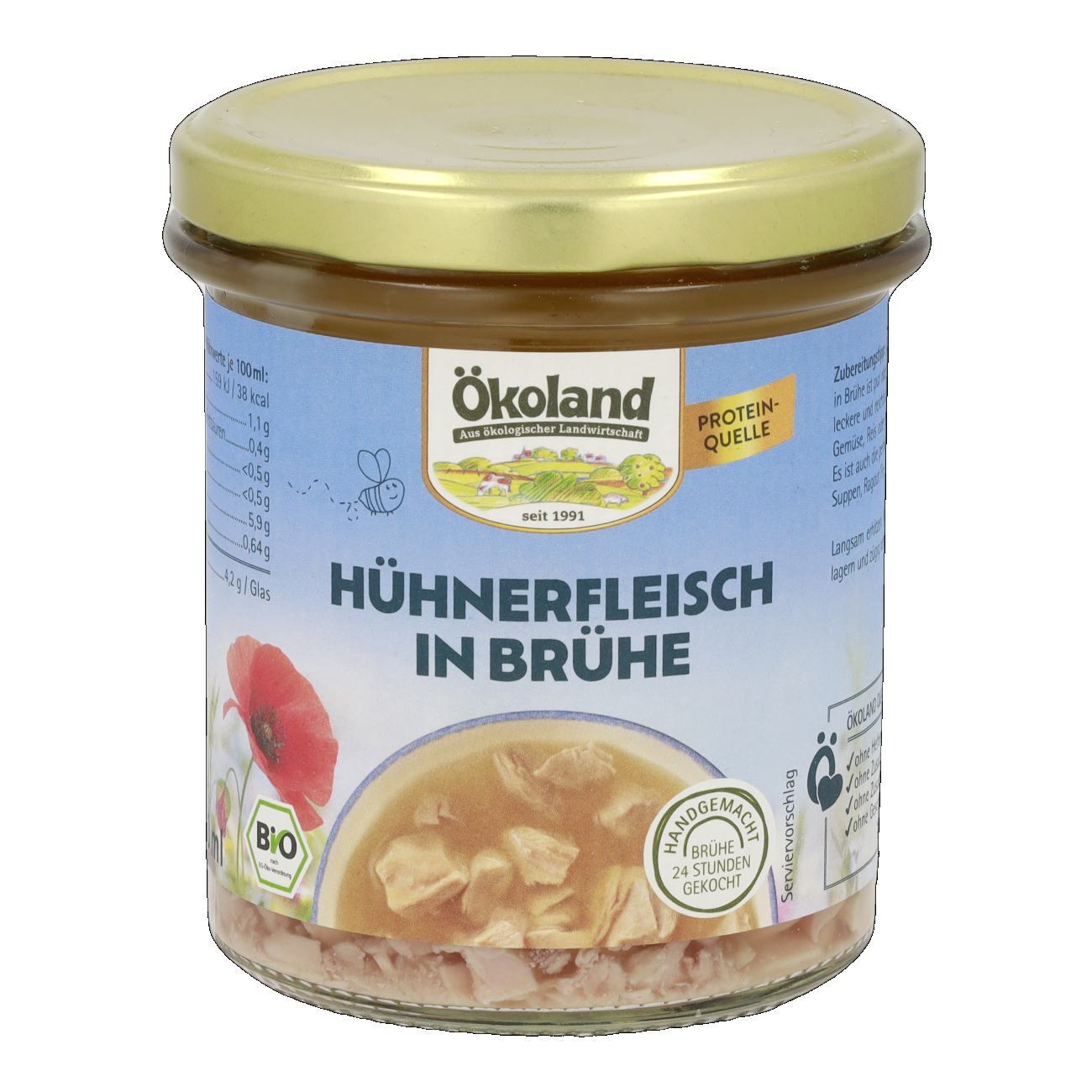 Bio Hühnerfleisch in Brühe, pur oder als schmackhafte Basis für Suppen und andere Gerichte