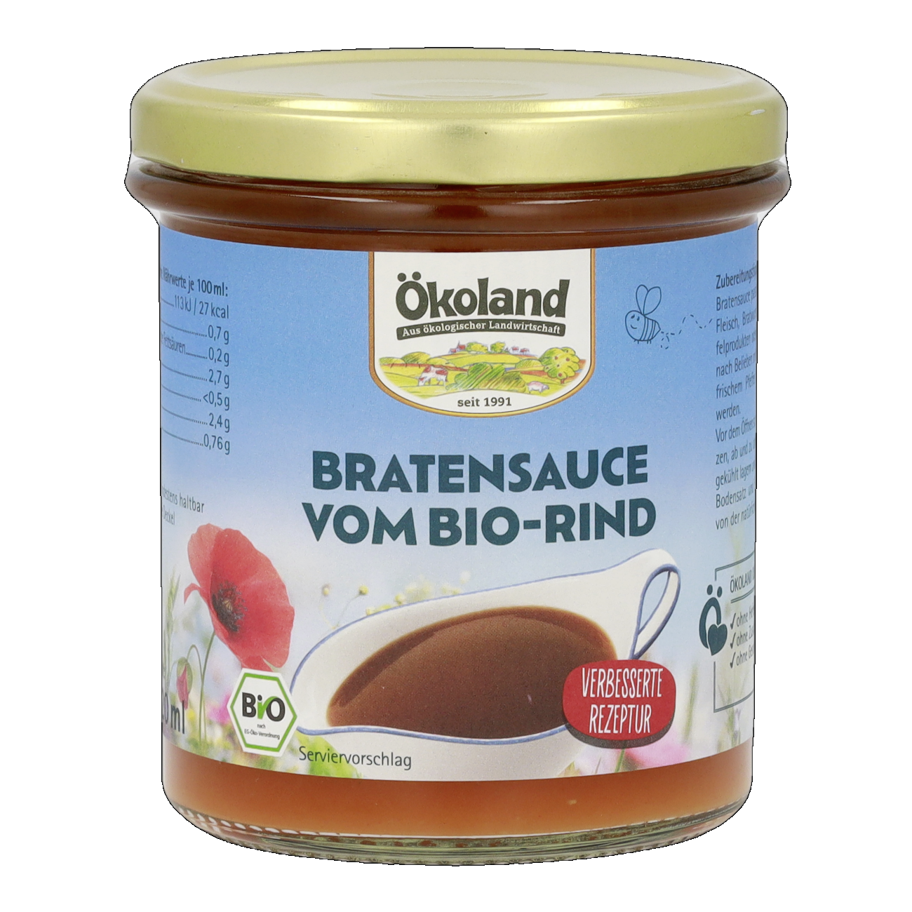 Bio Bratensauce vom Rind, pur oder nach Ihren Wünschen verfeinert ein schmackhafter Begleiter für Fleischgerichte, Kartoffeln, Reis oder Nudeln.