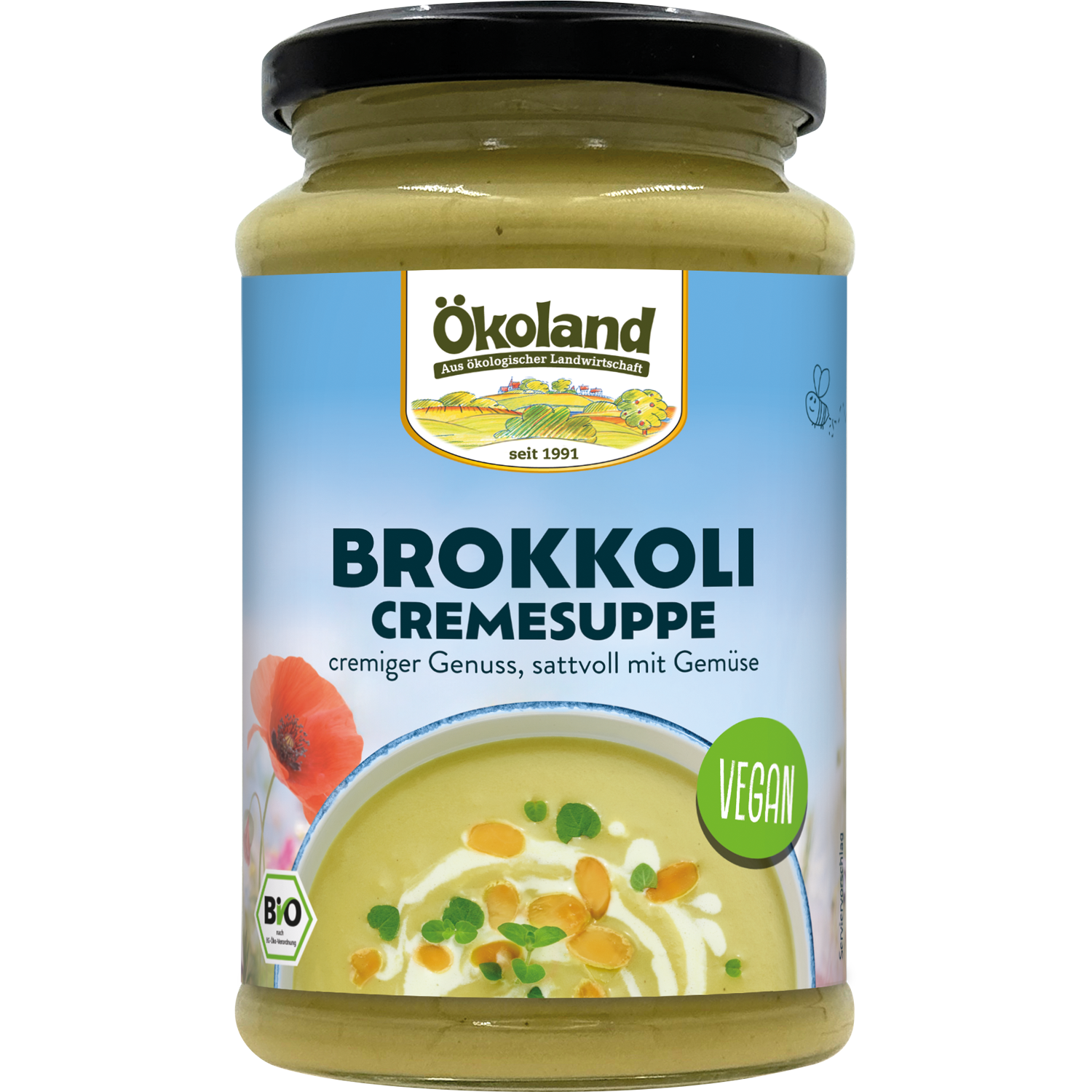 Vegane Bio Brokkoli Cremesuppe, cremiger Genuss, sattvoll mit Gemüse